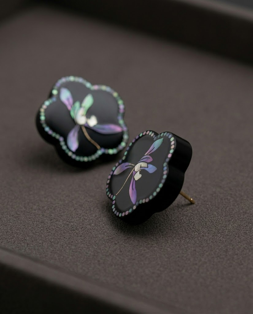 Mystic Orchid — Hand-Polished Lacquer & Raden Earrings - Image 2