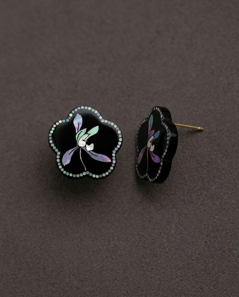 Mystic Orchid — Hand-Polished Lacquer & Raden Earrings
