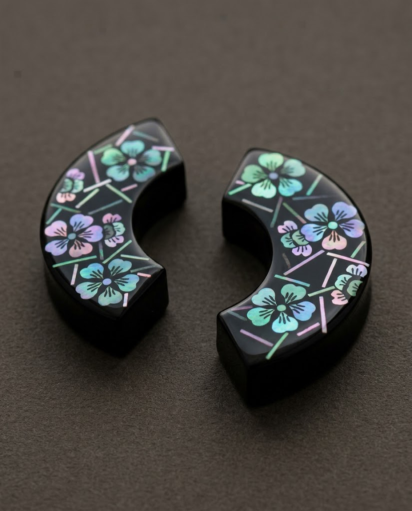 Lunar Blossom — Hand-Polished Lacquer & Raden Earrings